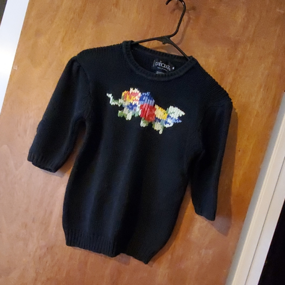 Vintage Short-Sleeve Knit Sweater